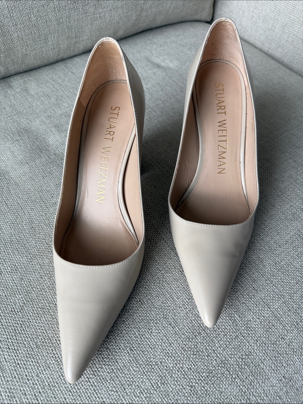 Stuart Weitzman Taupe Pointed-Toe Leather Pumps